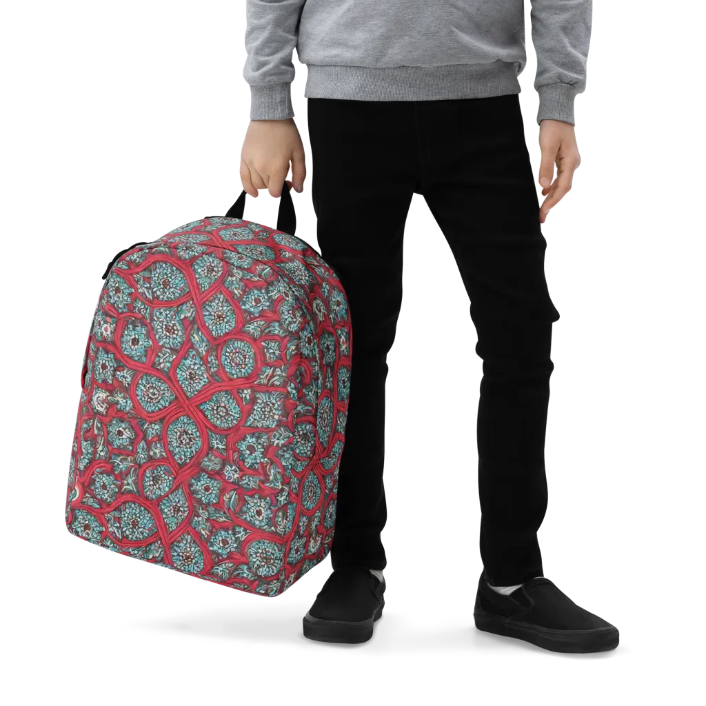 Crimson Mosaic on Minimalist Backpack — Zoomed-in