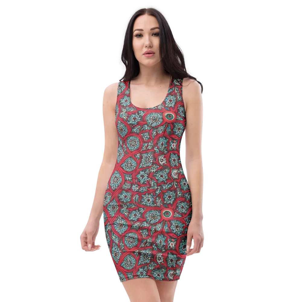 Crimson Mosaic on Bodycon Dress — Front