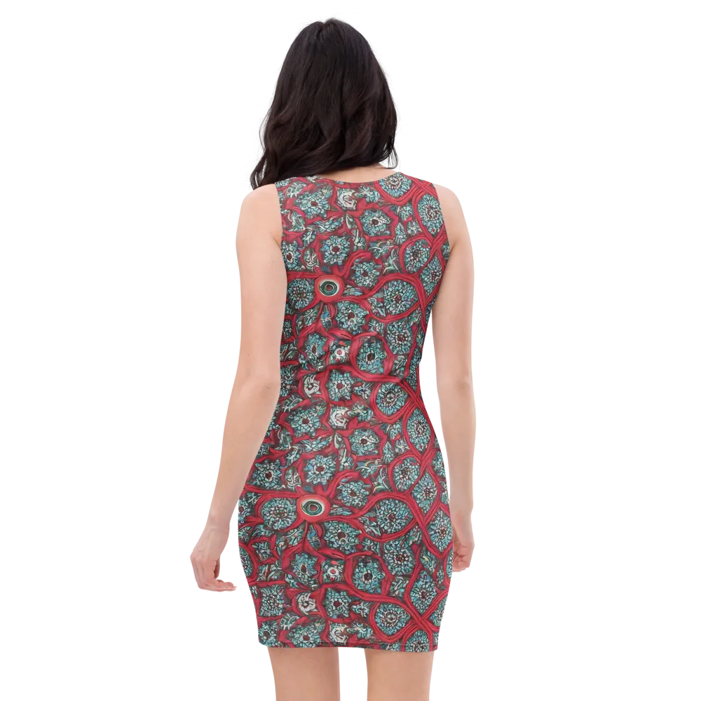 Crimson Mosaic on Bodycon Dress — Back