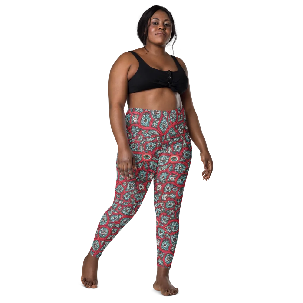 Crimson Mosaic on Leggings with Pockets — Front