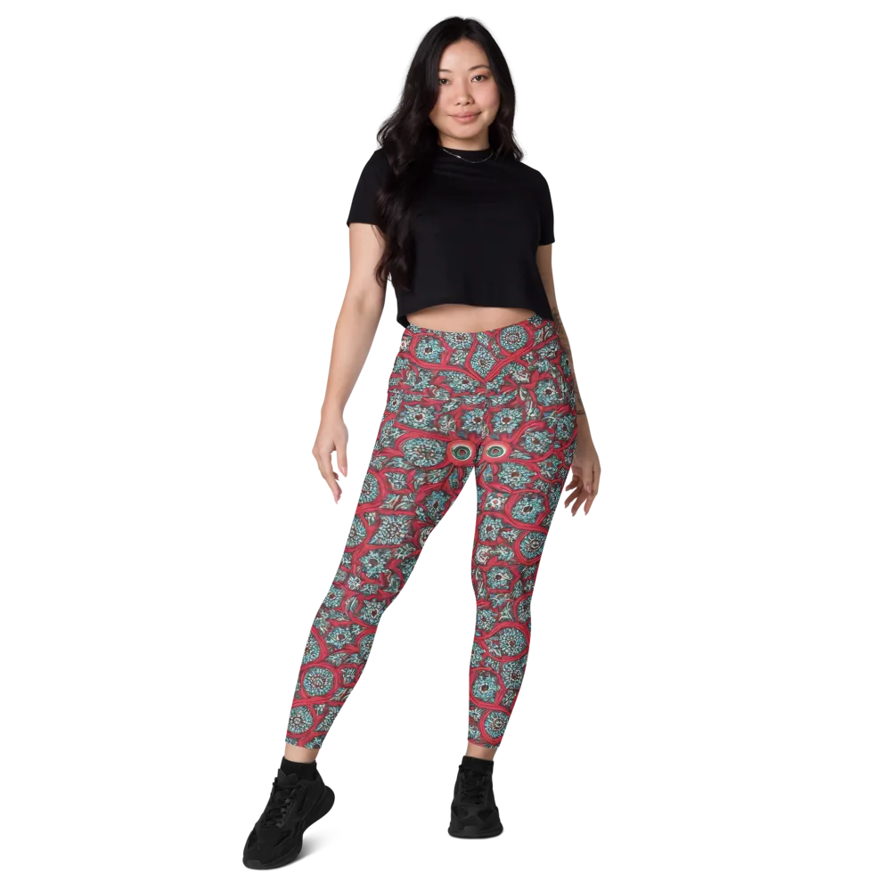 Crimson Mosaic on Leggings with Pockets — Front