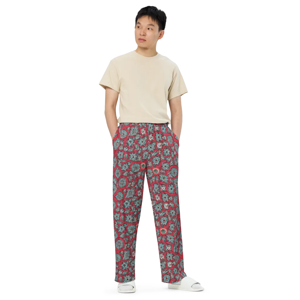 Crimson Mosaic on Wide-Leg Pants — Front