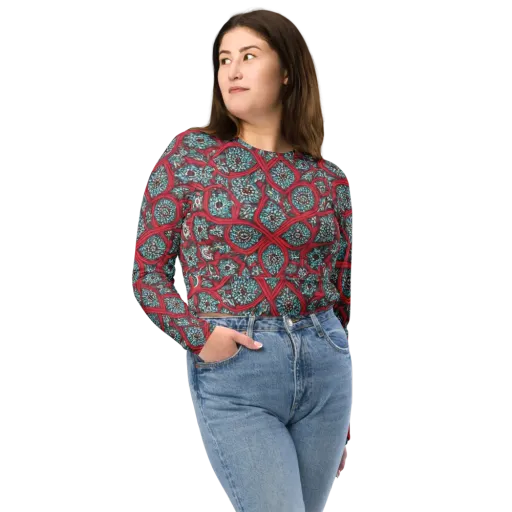 Crimson Mosaic on a Long Sleeve Crop Top