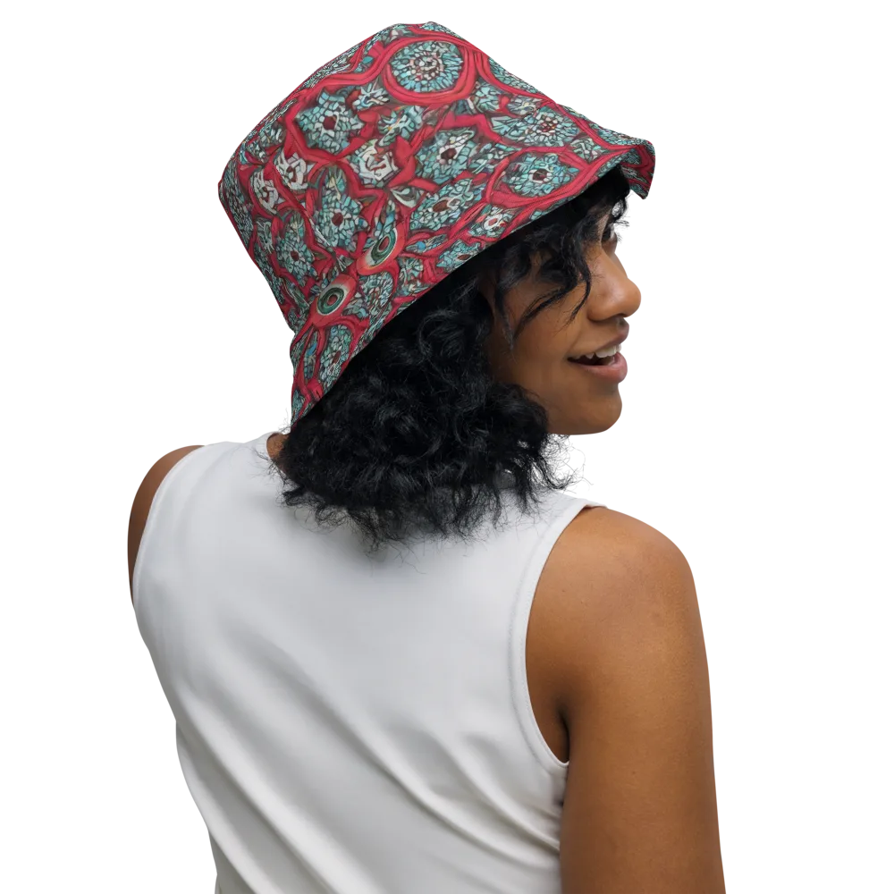 Crimson Mosaic on Reversible Bucket Hat — Right Outside