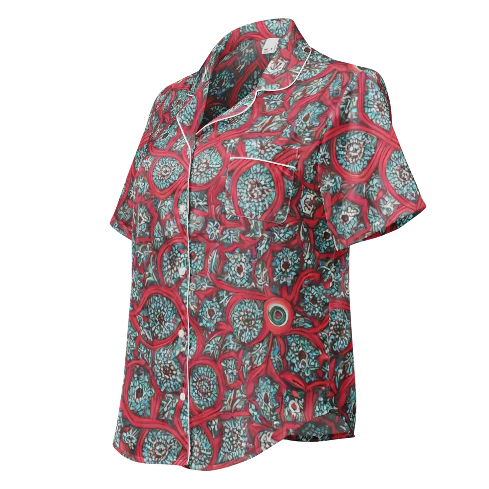 Crimson Mosaic on Women's Short Sleeve Pajama Top — Left Front