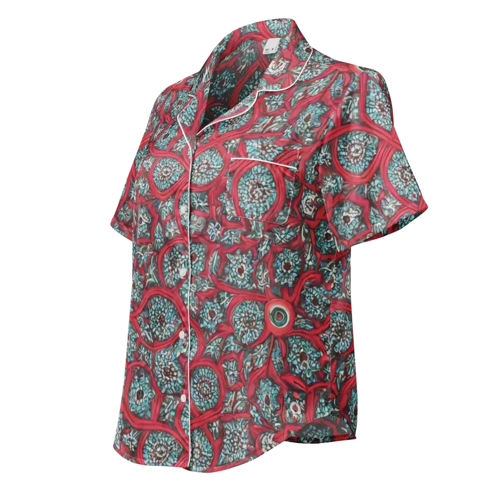 Crimson Mosaic on Women's Short Sleeve Pajama Top — Left Front