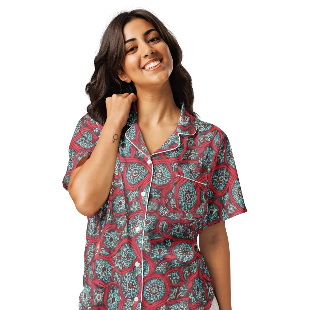 Crimson Mosaic on Women's Short Sleeve Pajama Top — Front