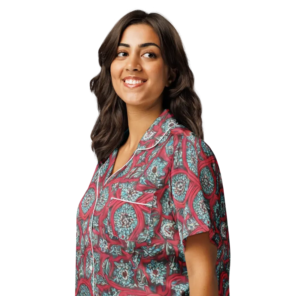 Crimson Mosaic on Women's Short Sleeve Pajama Top — Left Front