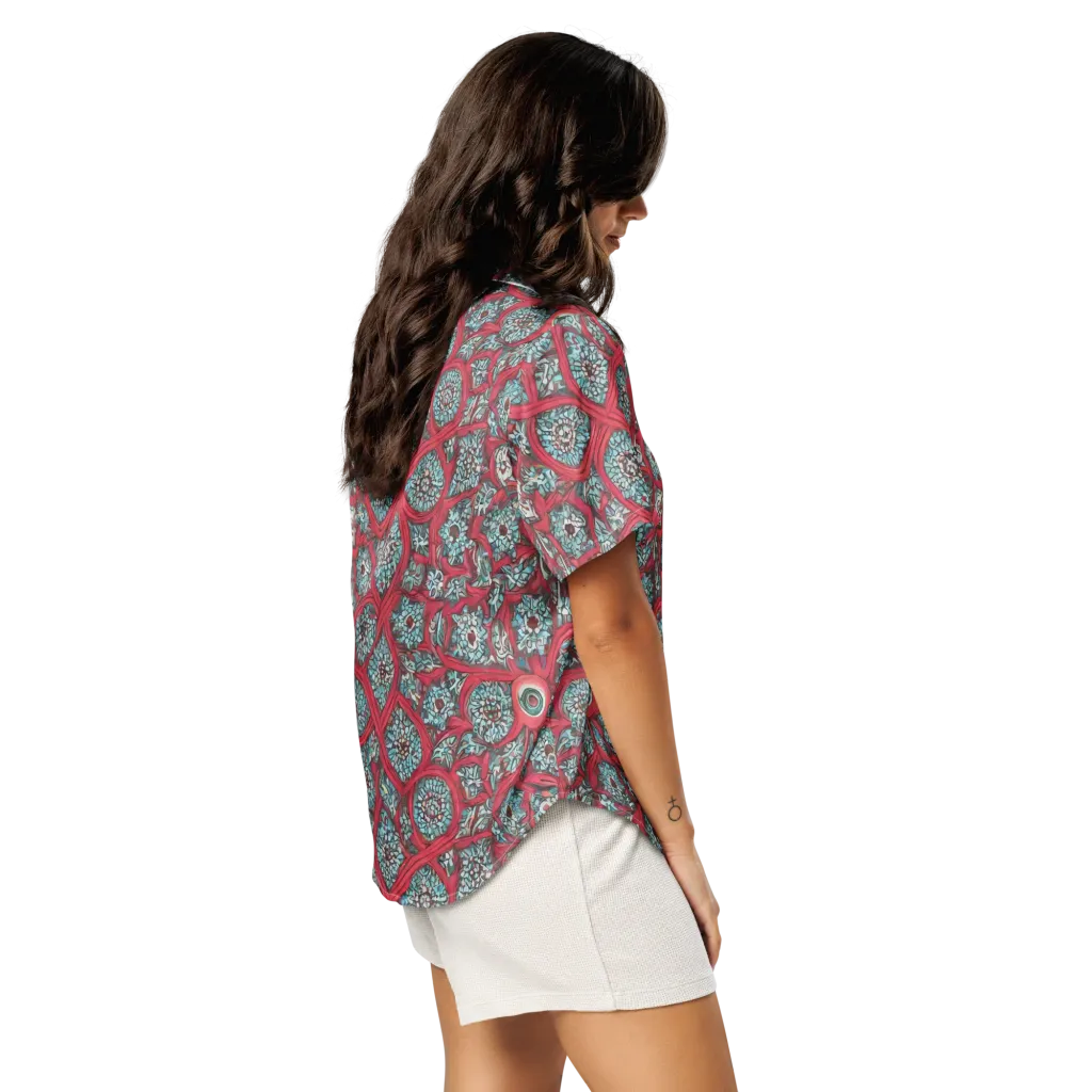 Crimson Mosaic on Women's Short Sleeve Pajama Top — Right Back