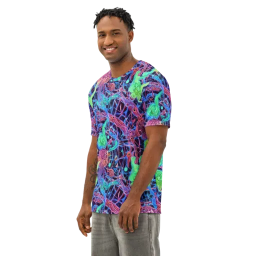 Prismatic Predators on a Men's Cotton Crew Neck T-Shirt