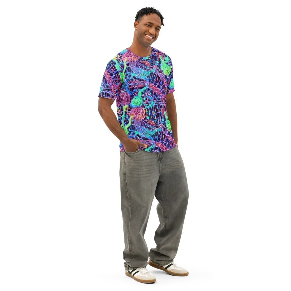 Prismatic Predators on Men's Cotton Crew Neck T-Shirt — Right Front