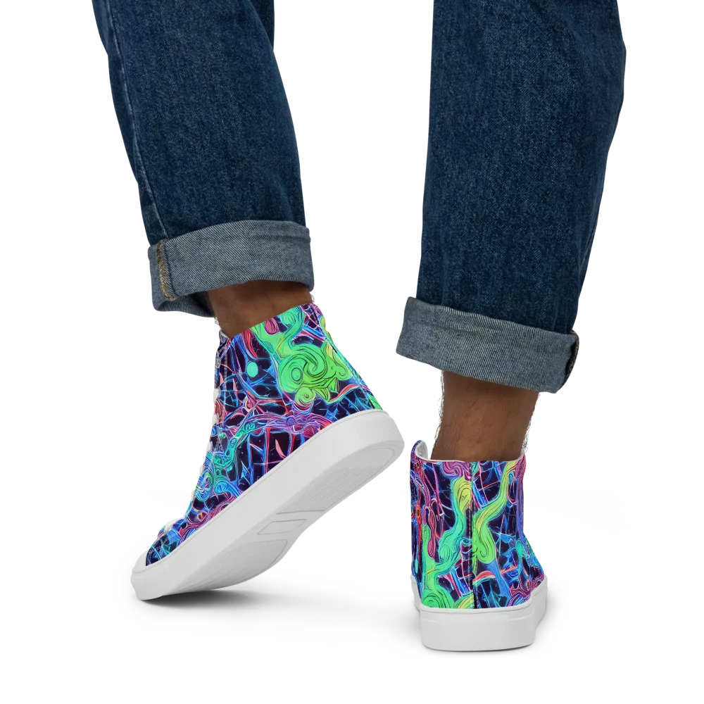 Prismatic Predators on Men's High Top Canvas Shoes — Back