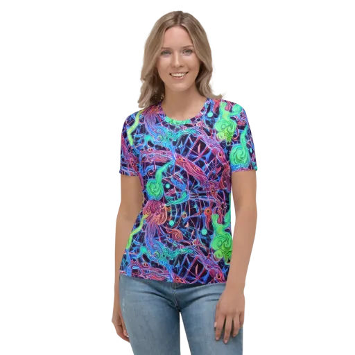 Prismatic Predators on a Women's Crew Neck T-Shirt