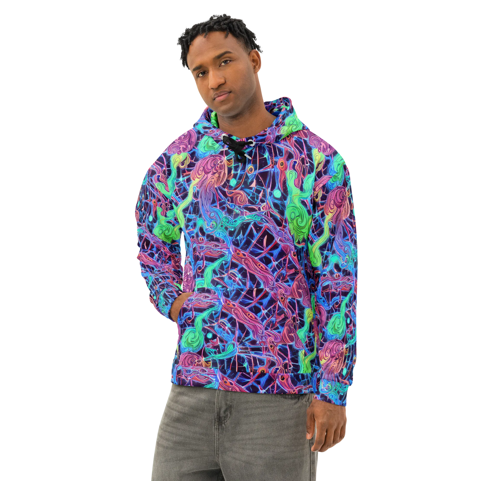Prismatic Predators on Cotton Hoodie — Left Front