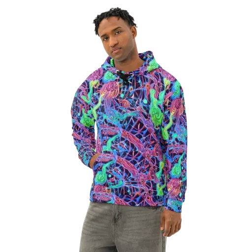 Prismatic Predators on a Cotton Hoodie
