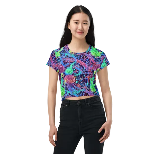 Prismatic Predators on a Crop Tee