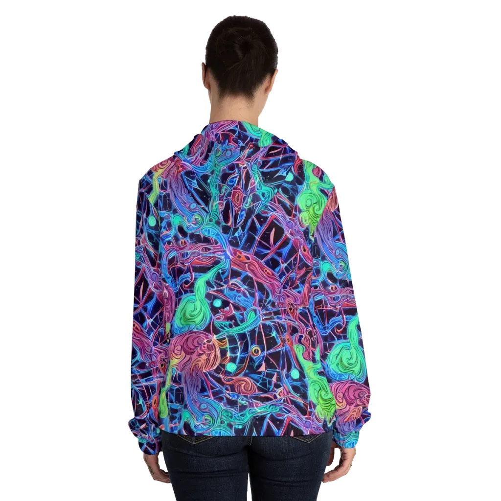 Prismatic Predators on Women's Full-Zip Hoodie — Back On Person