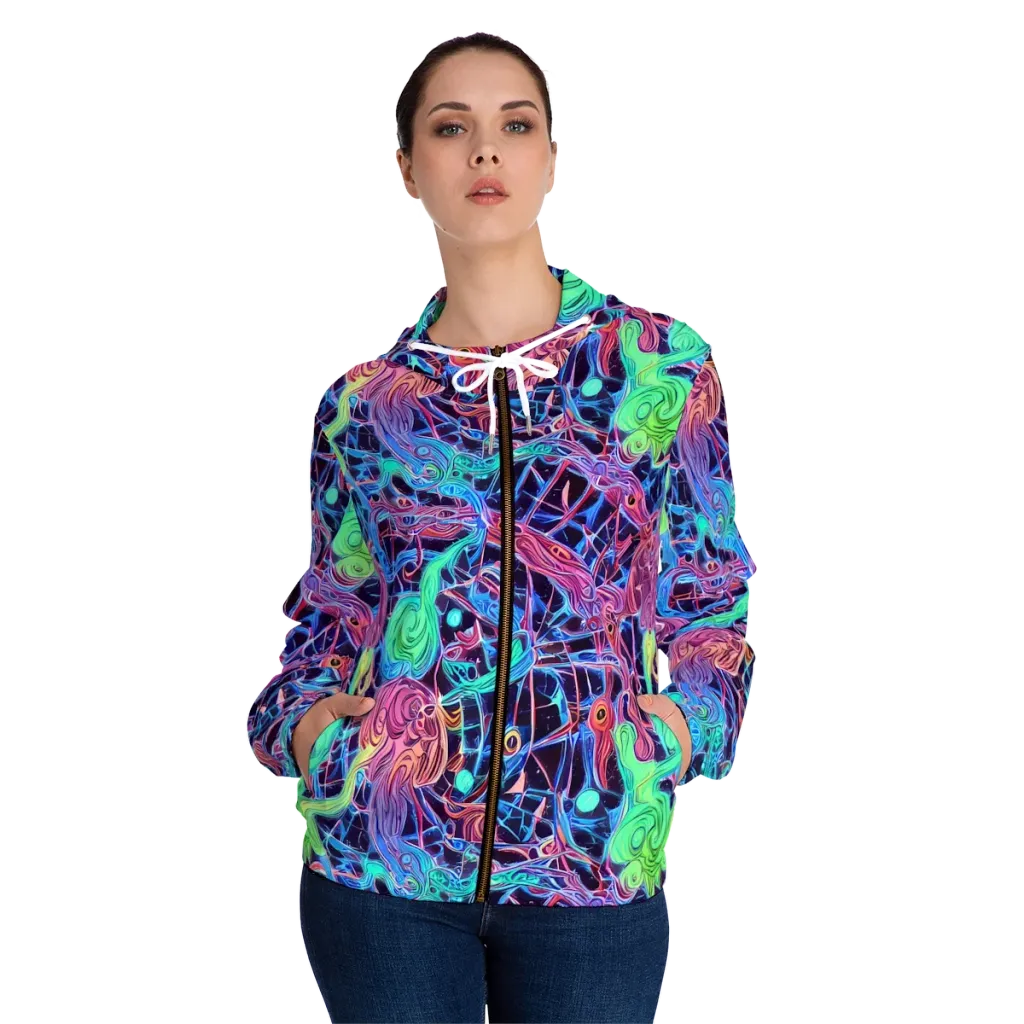 Prismatic Predators on Women's Full-Zip Hoodie — Front On Person