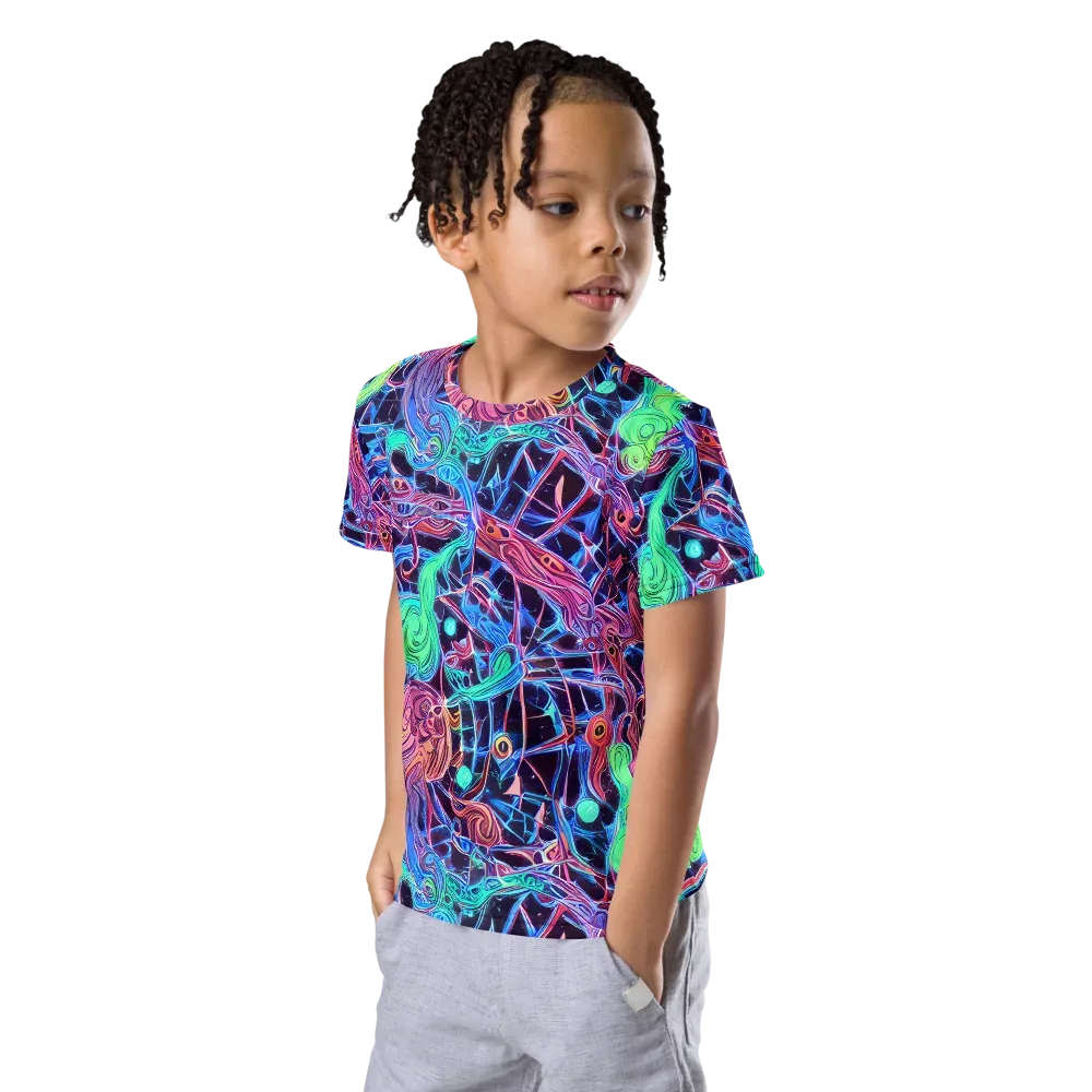 Prismatic Predators on Kids Crew Neck T-Shirt — Left Front