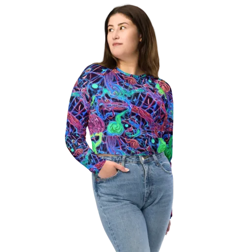 Prismatic Predators on a Long Sleeve Crop Top
