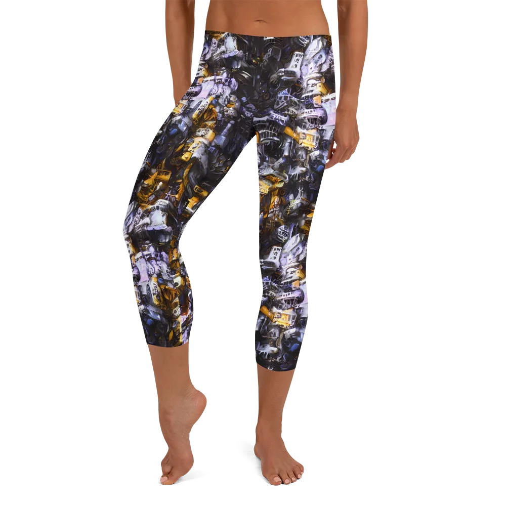 Gilded Bone Riot on Capri Leggings — Front