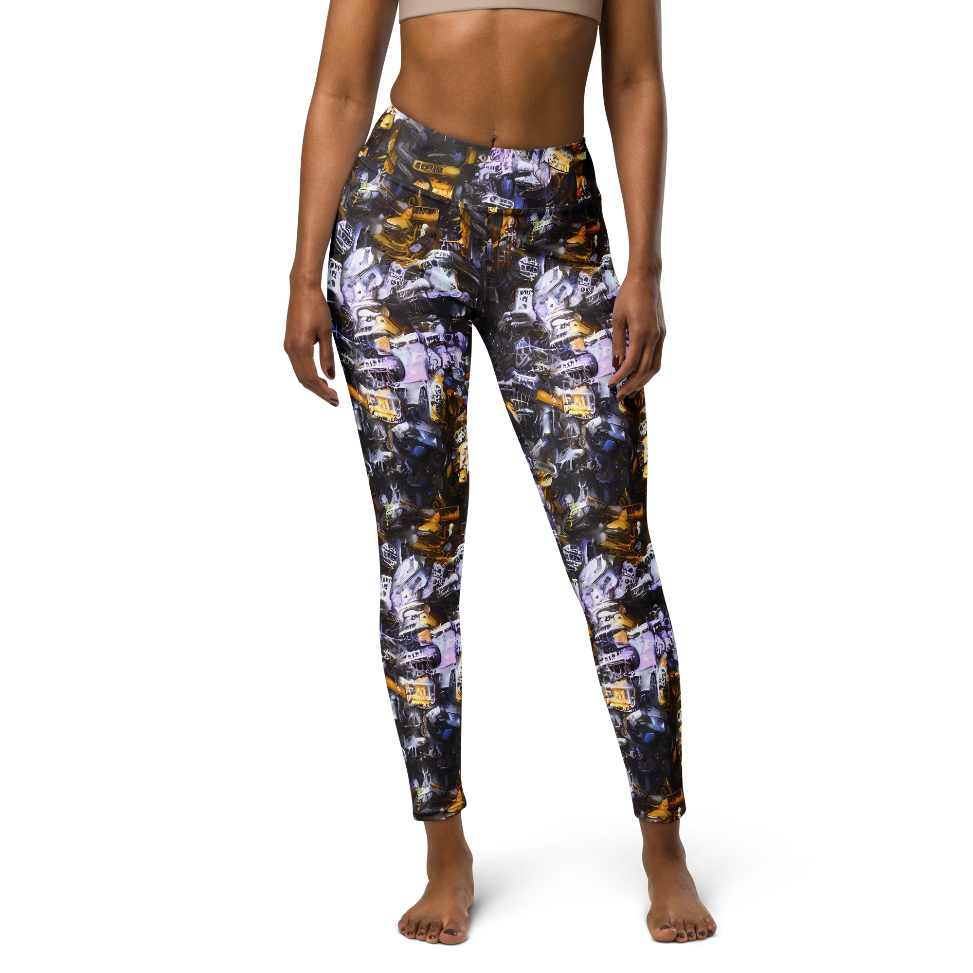 Gilded Bone Riot on Yoga Leggings — Front