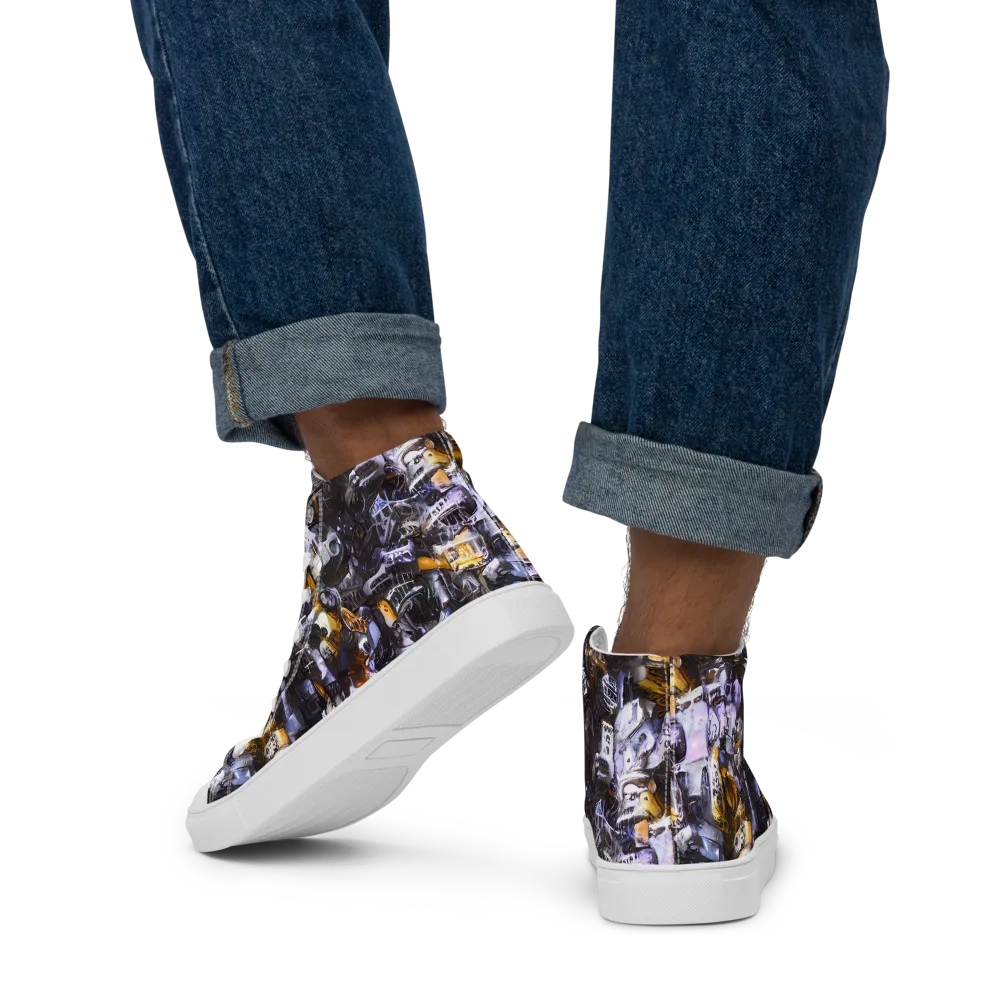 Gilded Bone Riot on Men's High Top Canvas Shoes — Back
