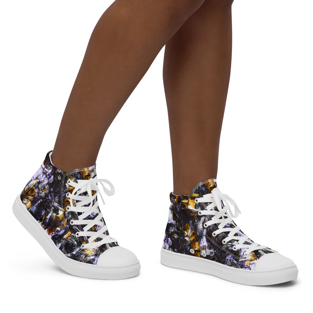 Gilded Bone Riot on Women's High Top Canvas Shoes — Right