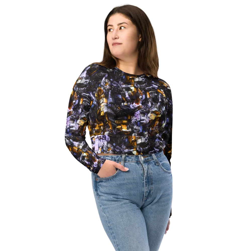 Gilded Bone Riot on Long Sleeve Crop Top — Front