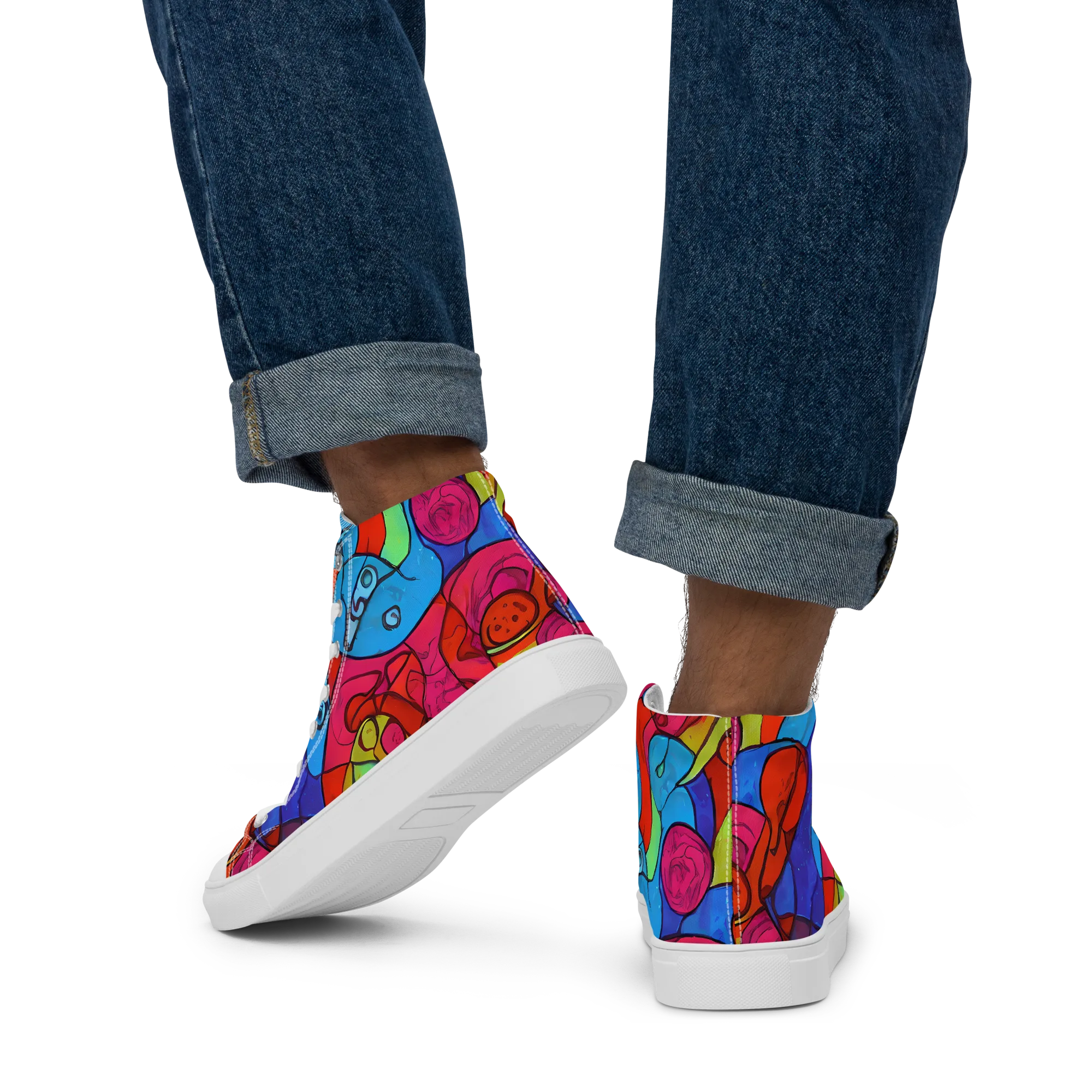 Vivid Orbit on Men's High Top Canvas Shoes — Back