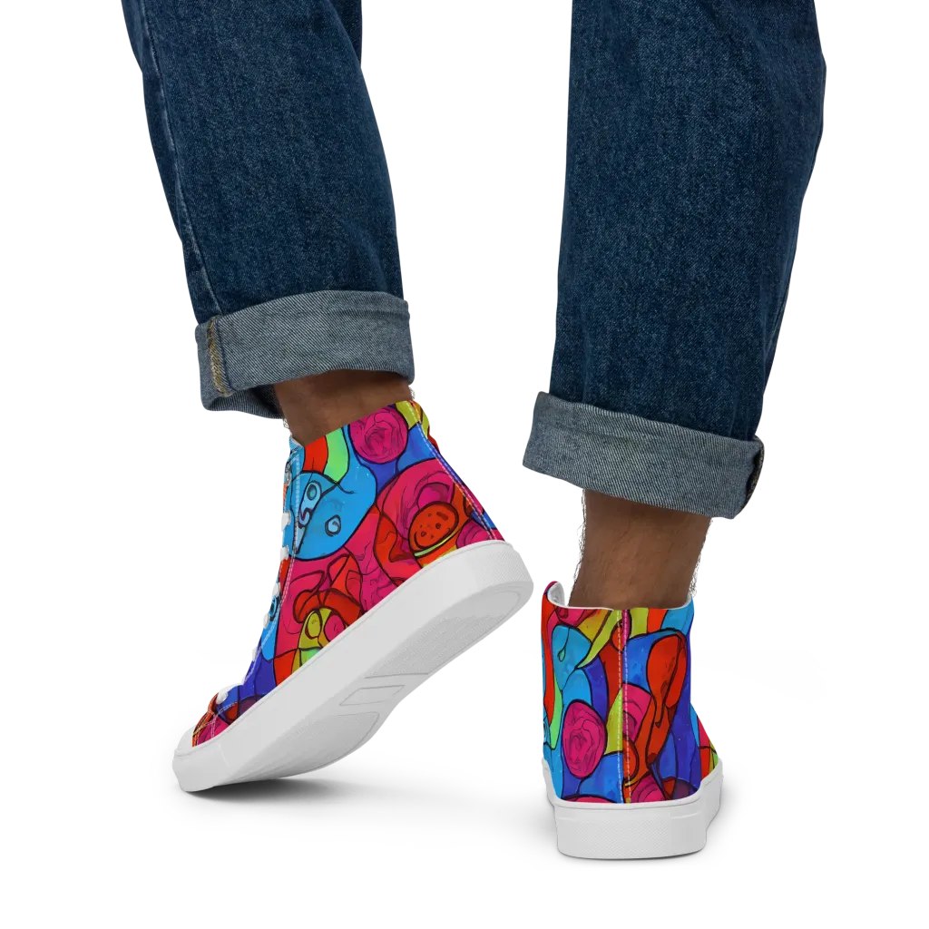 Vivid Orbit on Men's High Top Canvas Shoes — Back
