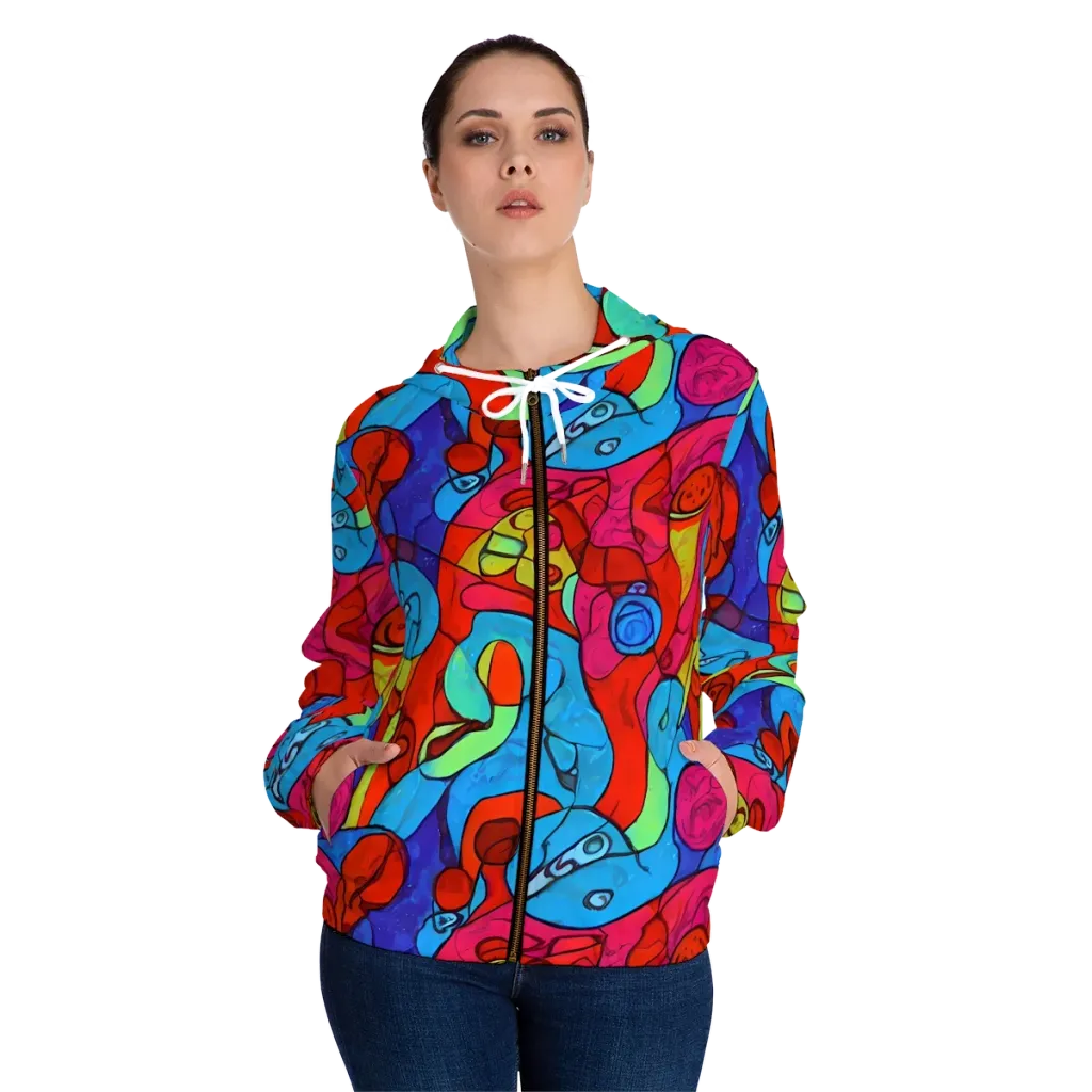Vivid Orbit on Women's Full-Zip Hoodie — Front On Person