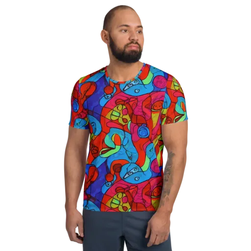 Vivid Orbit on a Men's Athletic T-Shirt