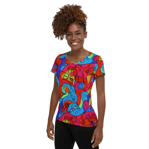 Vivid Orbit on a Women's Athletic T-Shirt