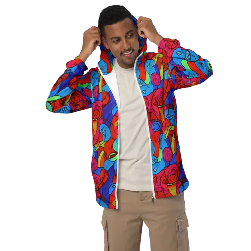 Vivid Orbit on a Men's Windbreaker