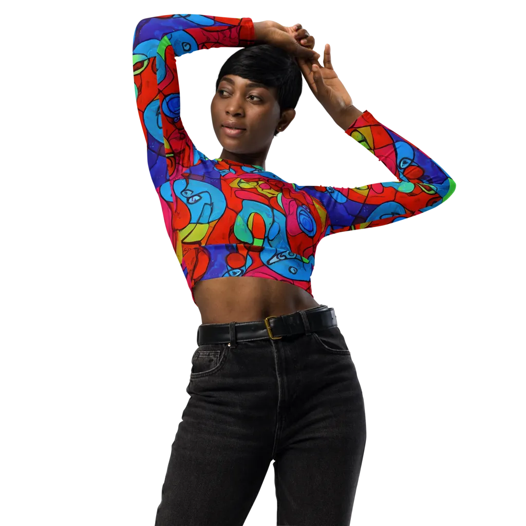 Vivid Orbit on Long Sleeve Crop Top — Front