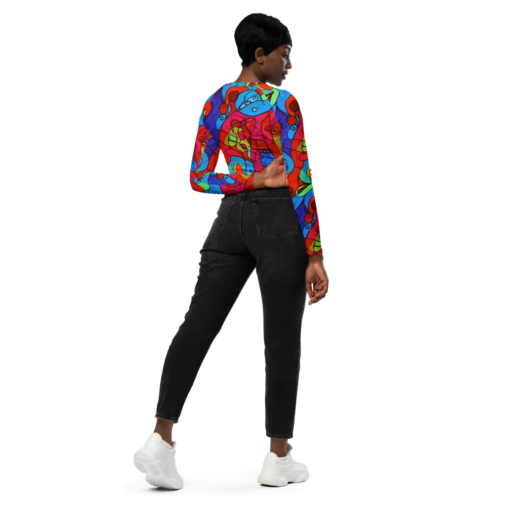 Vivid Orbit on Long Sleeve Crop Top — Right Back