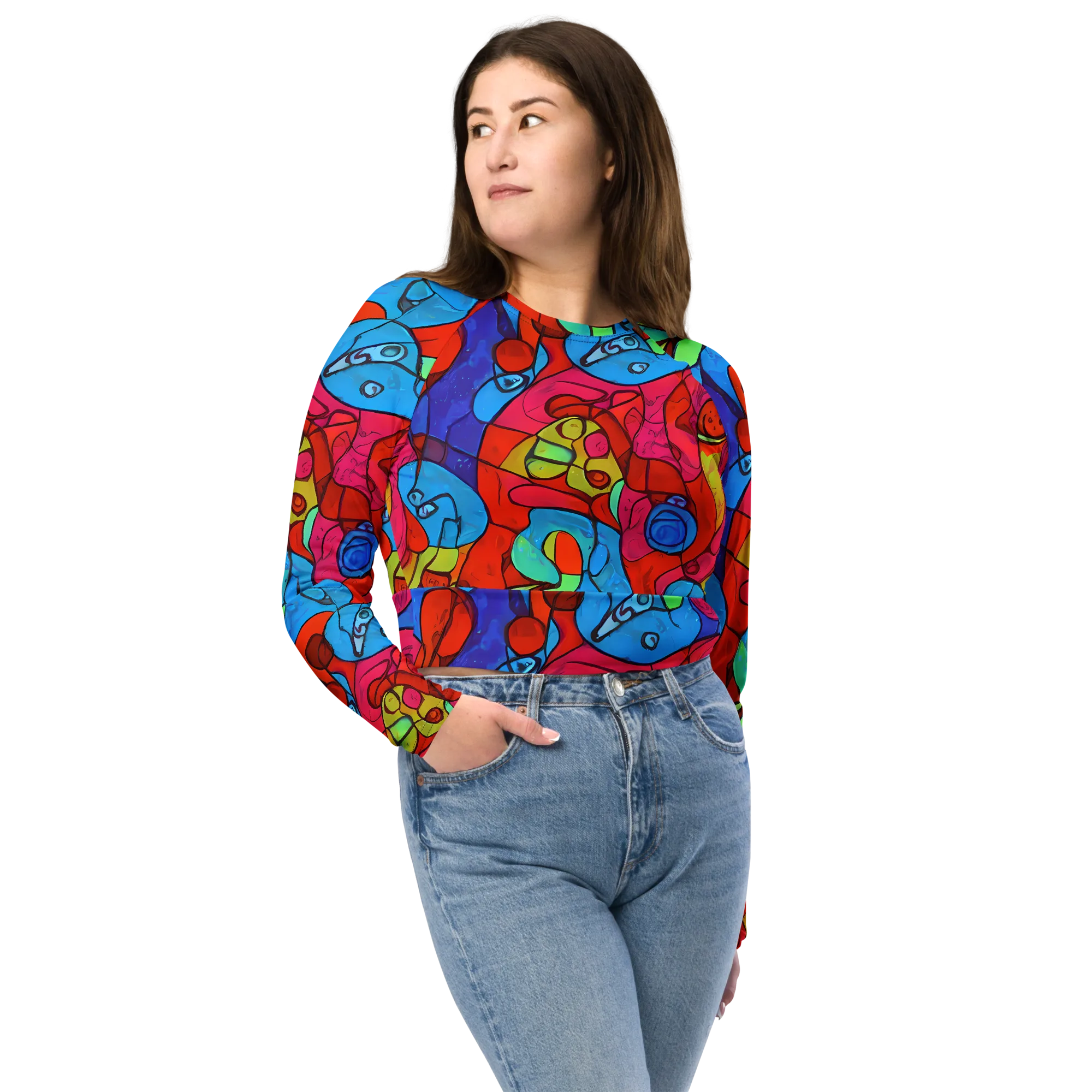 Vivid Orbit on Long Sleeve Crop Top — Front