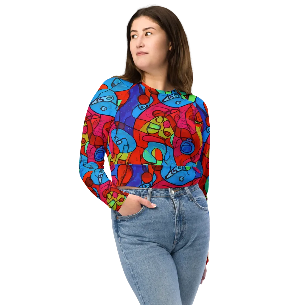 Vivid Orbit on Long Sleeve Crop Top — Front