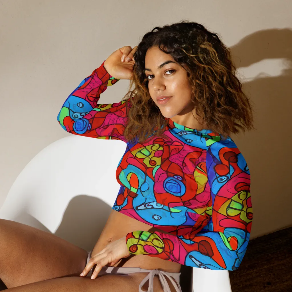 Vivid Orbit on Long Sleeve Crop Top — Left Front