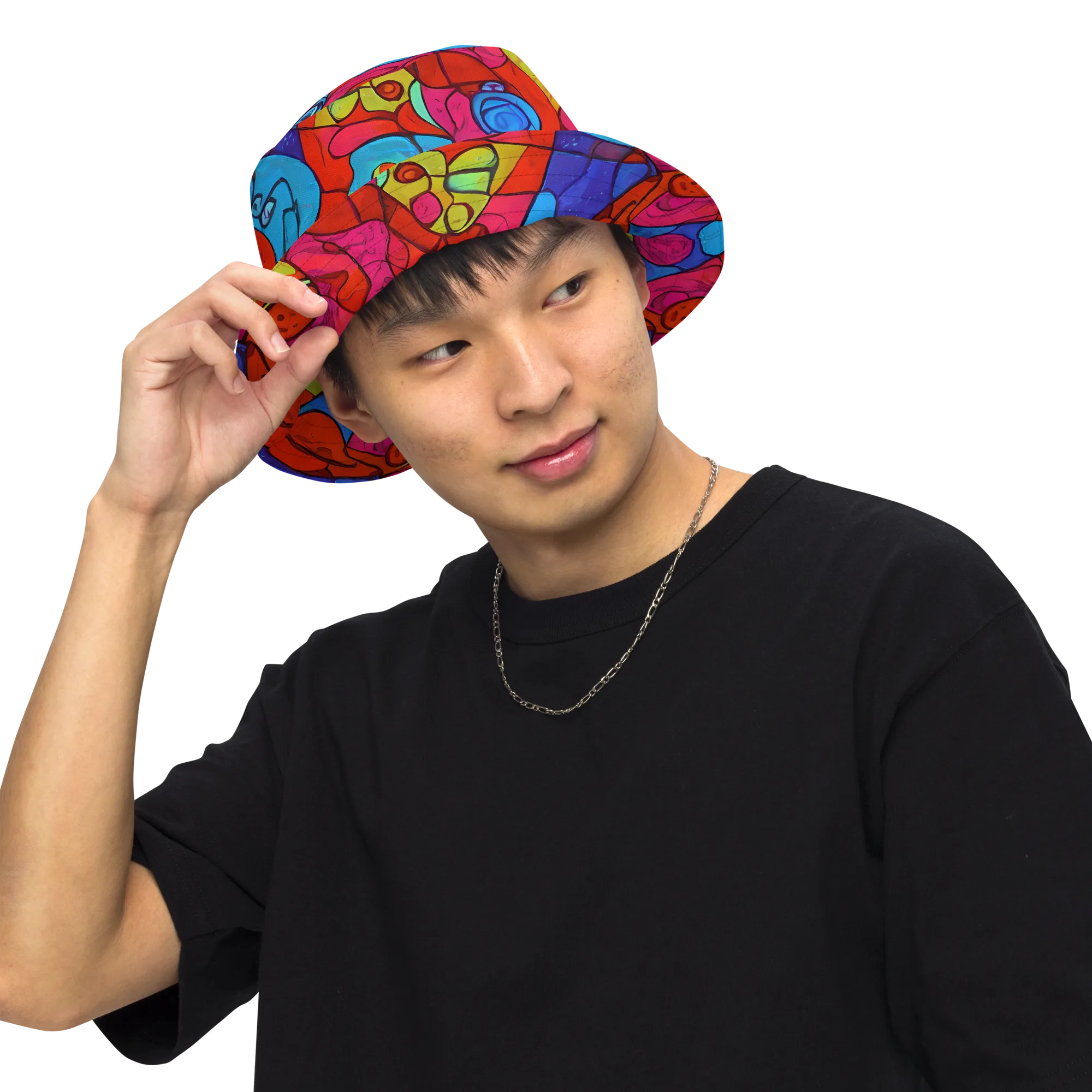 Vivid Orbit on Reversible Bucket Hat — Front Inside