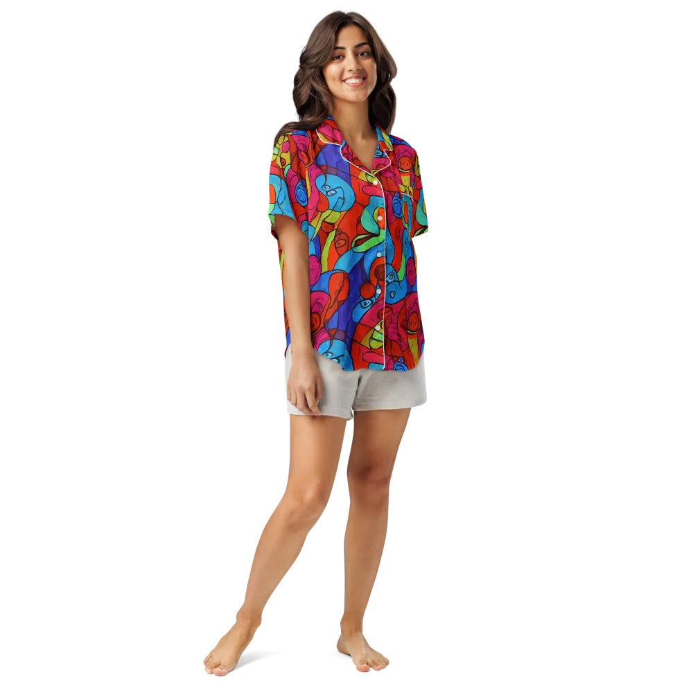 Vivid Orbit on Women's Short Sleeve Pajama Top — Front