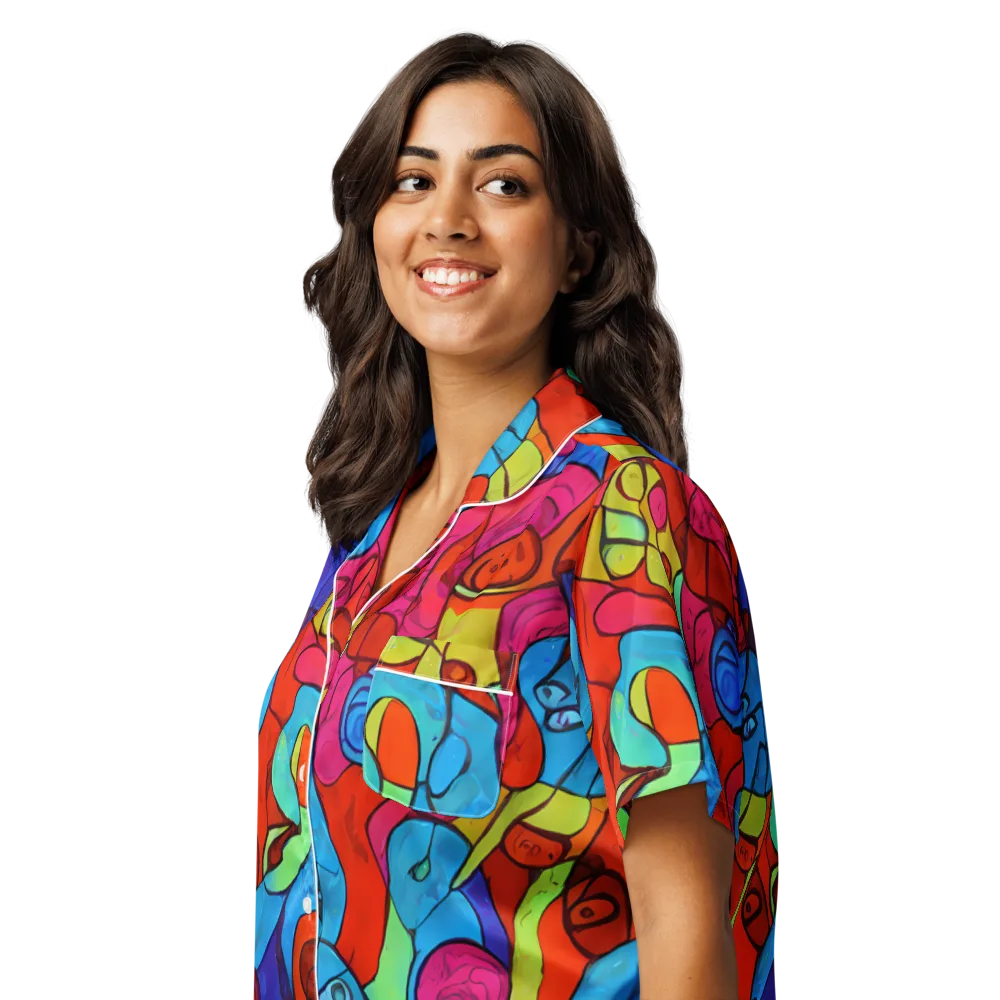 Vivid Orbit on Women's Short Sleeve Pajama Top — Left Front