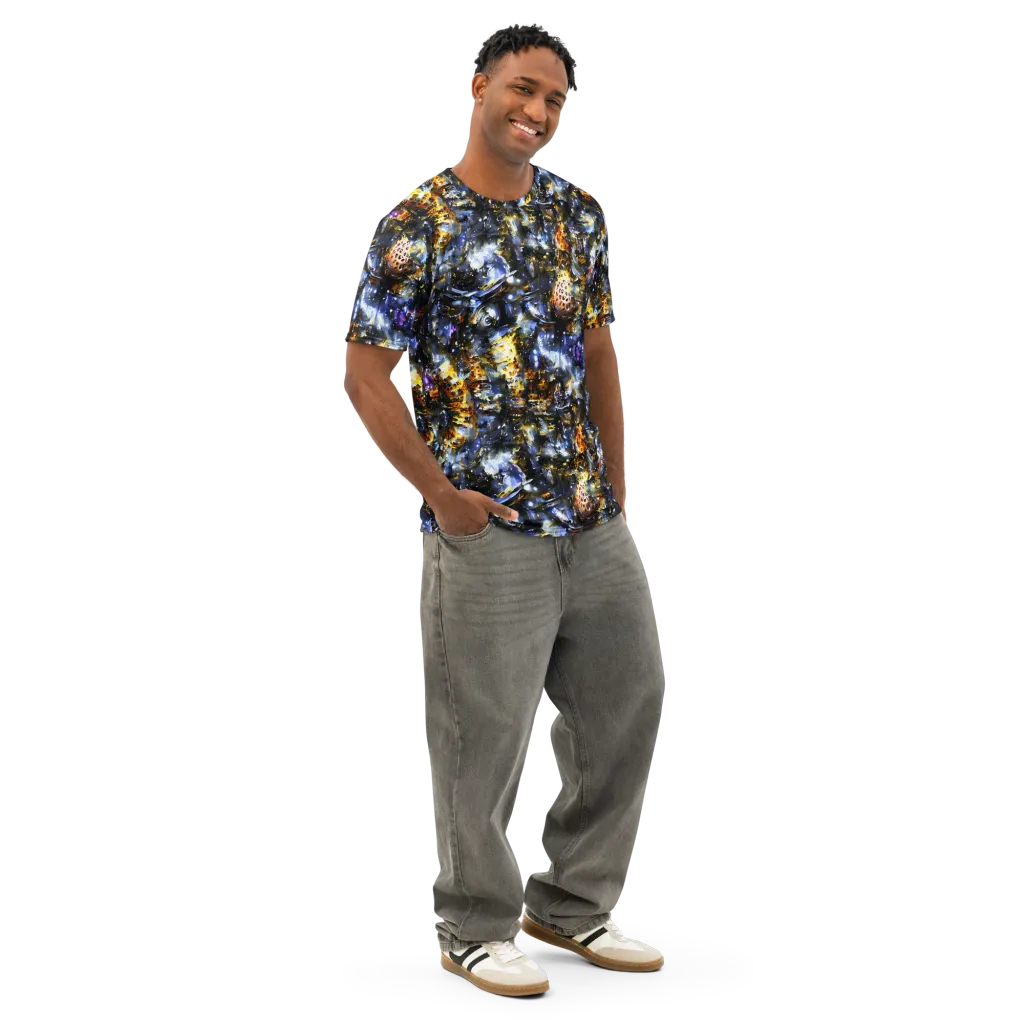 Obsidian Aurora on Men's Cotton Crew Neck T-Shirt — Right Front