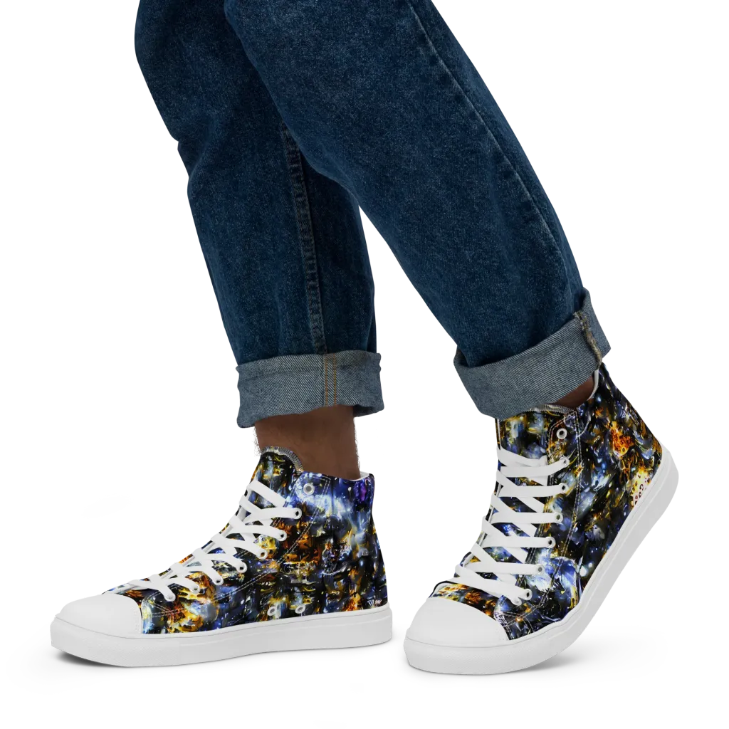 Obsidian Aurora on Men's High Top Canvas Shoes — Left