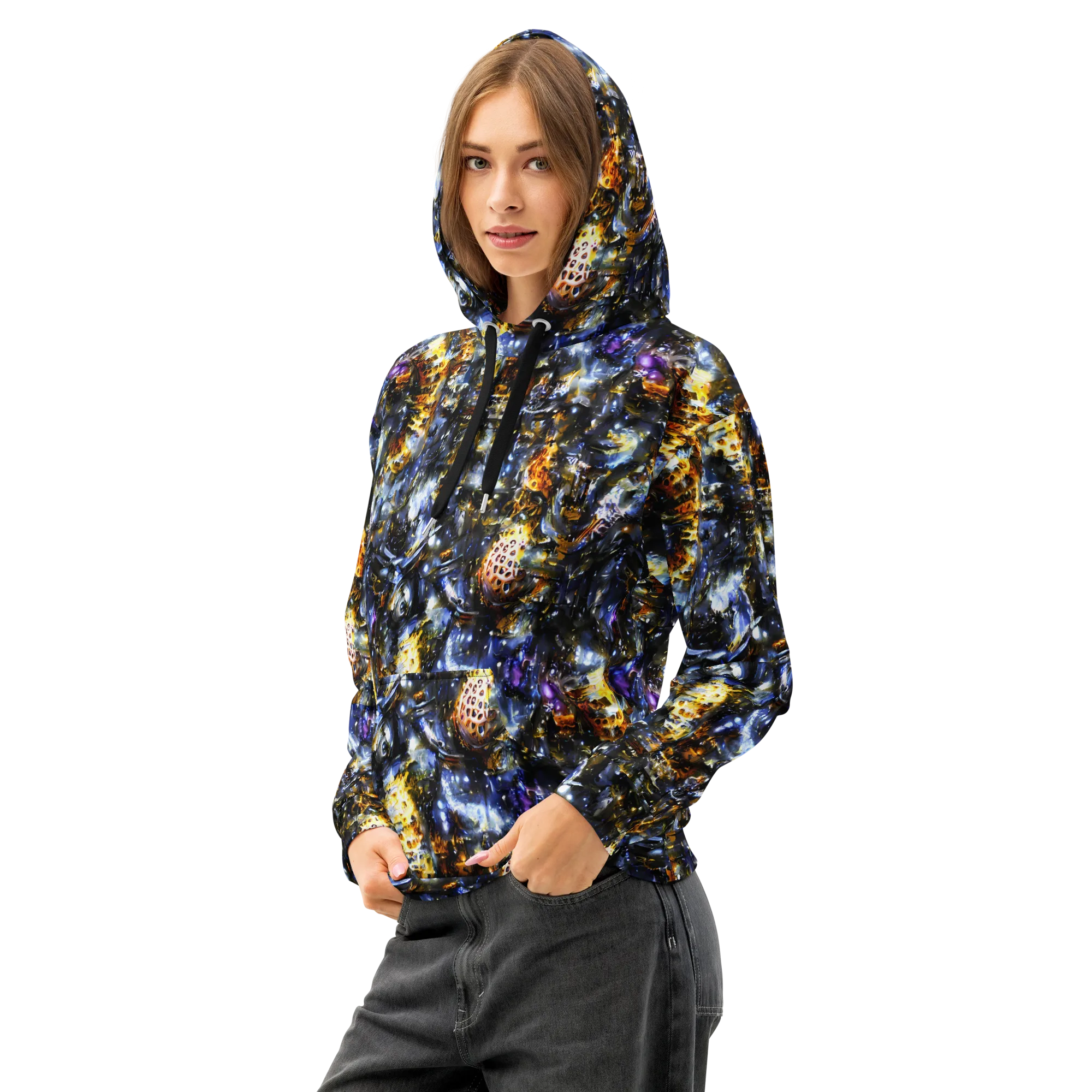 Obsidian Aurora on Cotton Hoodie — Left Front