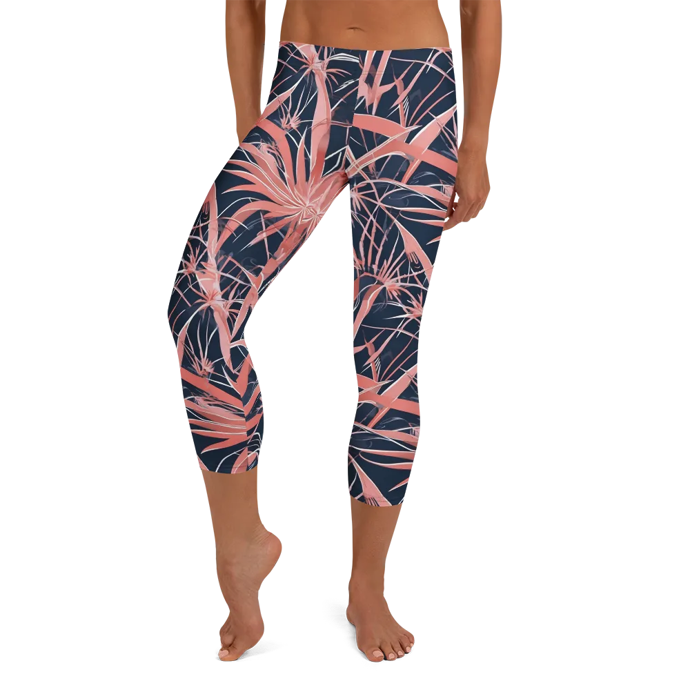 Coral Bloom Voltage on Capri Leggings — Front