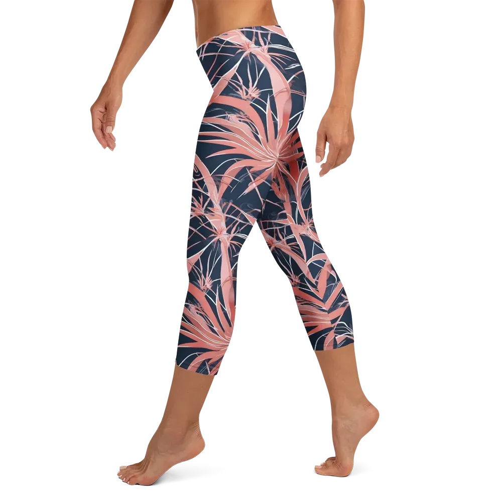 Coral Bloom Voltage on Capri Leggings — Left