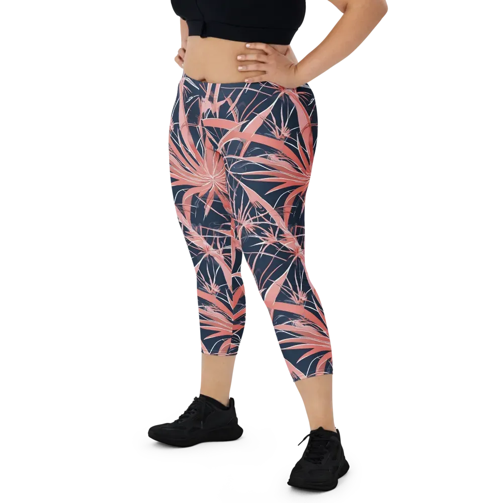 Coral Bloom Voltage on Capri Leggings — Front