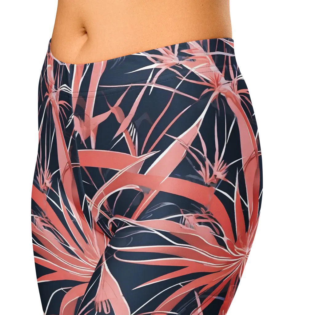 Coral Bloom Voltage on Capri Leggings — Zoomed-in